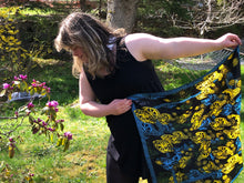 Load image into Gallery viewer, Lemon Black and Blue Silk Twill Scarf