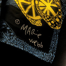Load image into Gallery viewer, Lemon Black and Blue Silk Chiffon Scarf