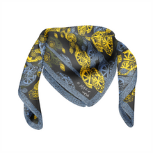 Load image into Gallery viewer, Lemon Black and Blue Silk Chiffon Scarf