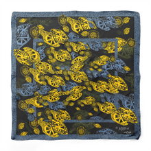Load image into Gallery viewer, Lemon Black and Blue Silk Chiffon Scarf