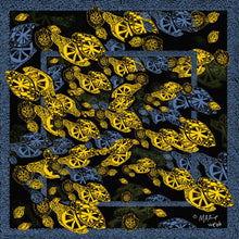 Load image into Gallery viewer, Lemon Black and Blue Silk Twill Scarf