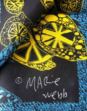 Load image into Gallery viewer, Lemon Black and Blue Silk Twill Scarf